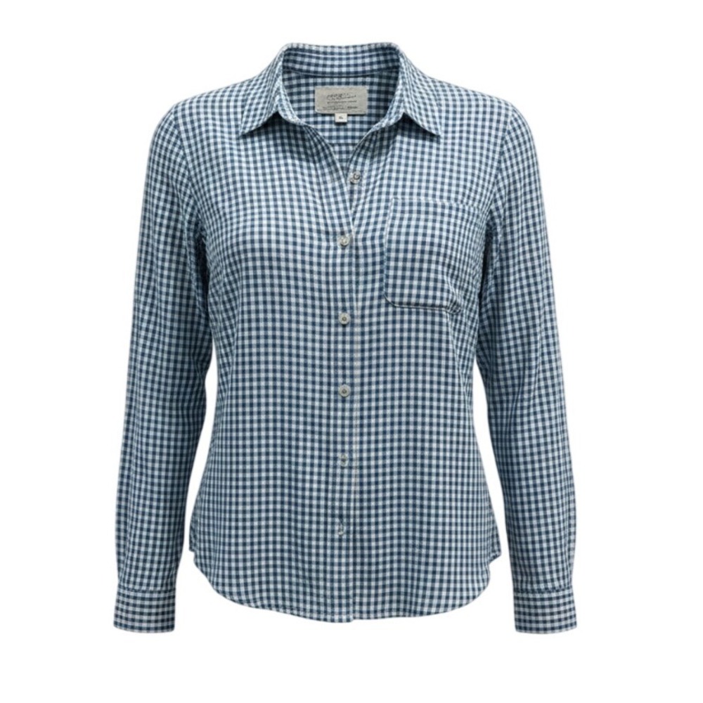 Current Elliott The Slim Boy Shirt Blue White Gingham Cotton Button Down Size 2